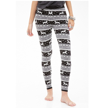 Fair Isle Deer Pattern Leggings mit elastischer Taille